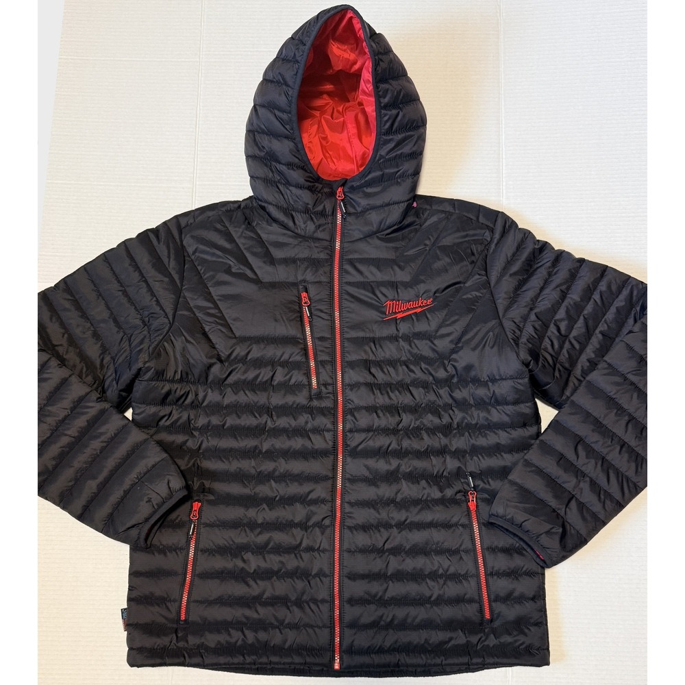 STORMTECH Milwaukee - Men's Puffer Jacket -Black Red Insulated Hooded - X-Large